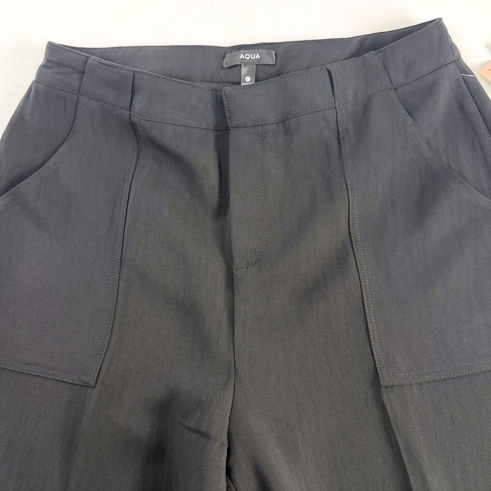 AQUA The New 9-5 Black Wide Leg Pants High Rise Trouser Large Bloomingdale's NWT - Picture 9 of 13